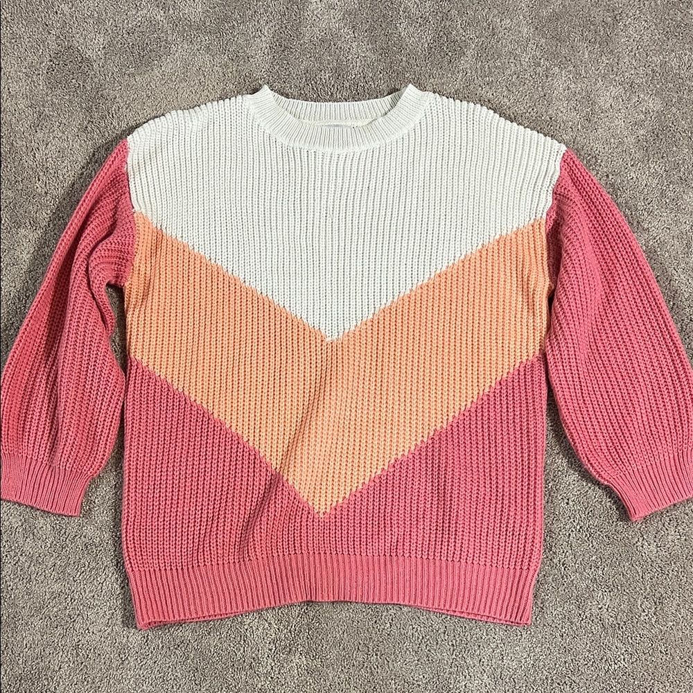 Cozy Casual Pink, Orange, and Cream Chevron Sweater